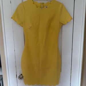 Likely Yellow Sheath Mini Dress with Scalloped Neck